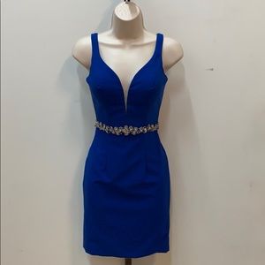 New Slim V-neck Fitted Jersey Royal Dress Small